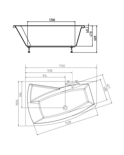 Акриловая ванна 170х100 см L Alpen Evia 21611