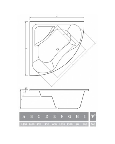 Акриловая ванна 140х140 см Alpen Indiana AVB0018
