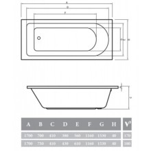 Акриловая ванна 170х75 см Alpen Fontana AVB0008