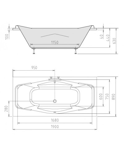 Акриловая ванна 190х90 см Alpen Garda 14111
