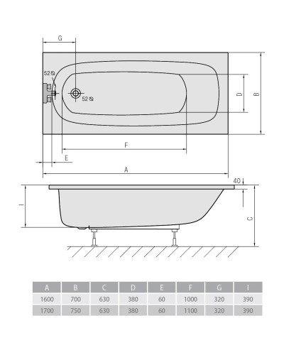 Акриловая ванна 160х70 см Alpen Laura 24611