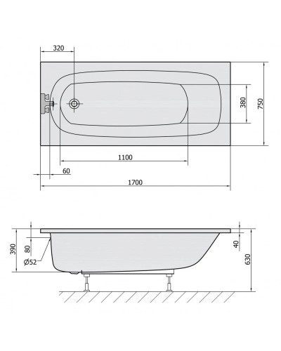 Акриловая ванна 170х75 см Alpen Laura 25611