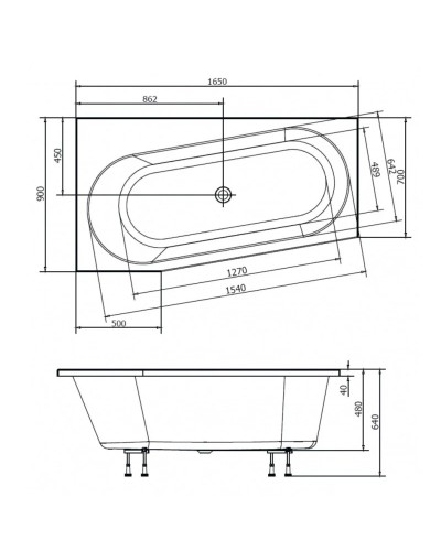 Акриловая ванна 165х90 см WL Alpen Astra 30611