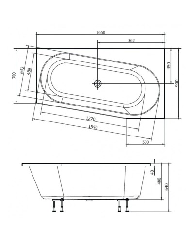Акриловая ванна 165х90 см WR Alpen Astra 31611