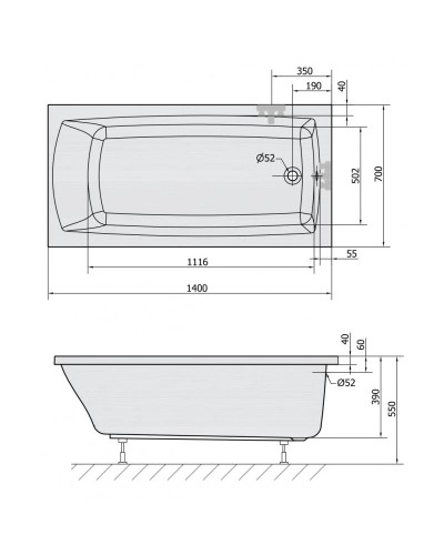 Акриловая ванна 140х70 см Alpen Lily 72201