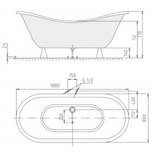 Акриловая ванна 188х80 см Alpen Charleston 38132