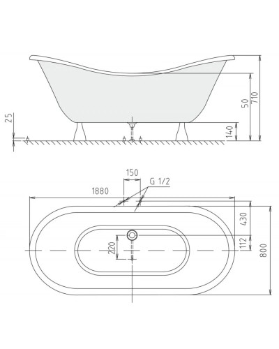 Акриловая ванна 188х80 см Alpen Charleston 38132