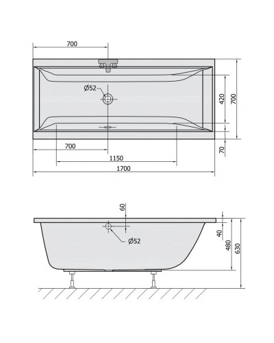 Акриловая ванна 170х70 см Alpen Cleo 74611
