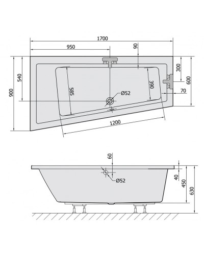 Акриловая ванна 170х90 см R Alpen Andra 81511