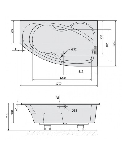 Акриловая ванна 170х100 см R Alpen Mamba 77111