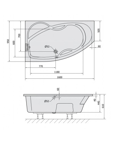 Акриловая ванна 160х95 см L Alpen Mamba 27111