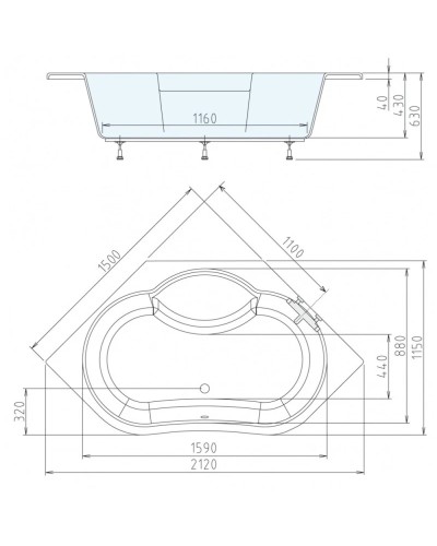 Акриловая ванна 150х150 см Alpen Marea A02111
