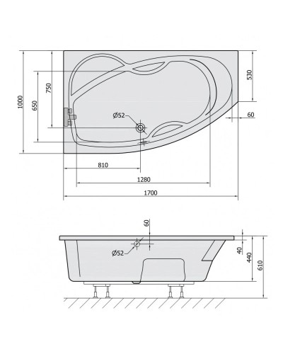 Акриловая ванна 170х100 см L Alpen Mamba 76111