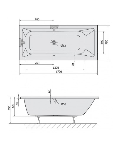 Акриловая ванна 170х75 см Alpen Mimoa 71709