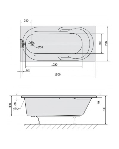 Акриловая ванна 150х75 см Alpen Mirela 45111