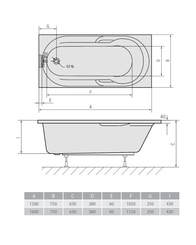Акриловая ванна 160х75 см Alpen Mirela 40111