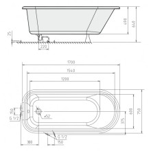 Акриловая ванна 170х75 см Alpen Victoria 68112