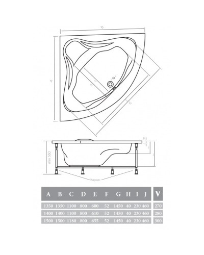 Акриловая ванна 150х150х46 см Alpen Rumina AVY0055