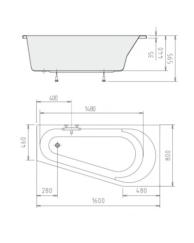 Акриловая ванна 160х80 см R Alpen Projekta 21111