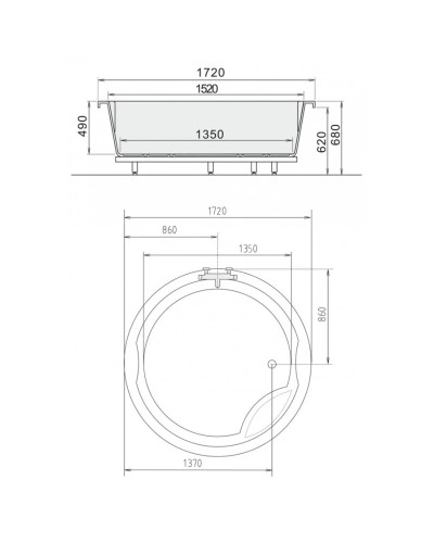Акриловая ванна 172 см Alpen Royal Round 73211