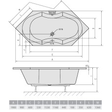 Акриловая ванна 190х90 см Alpen Tokata 17111