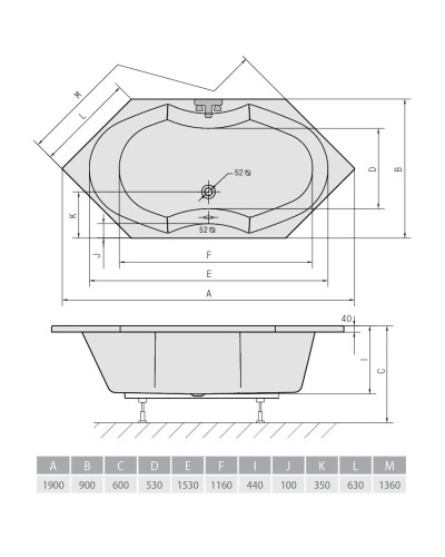 Акриловая ванна 190х90 см Alpen Tokata 17111