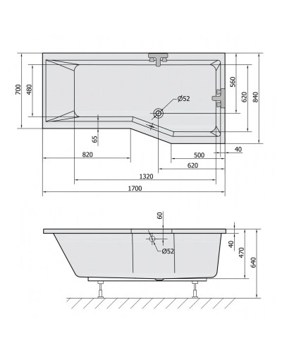 Акриловая ванна 170х84 см R Alpen Versys 70611