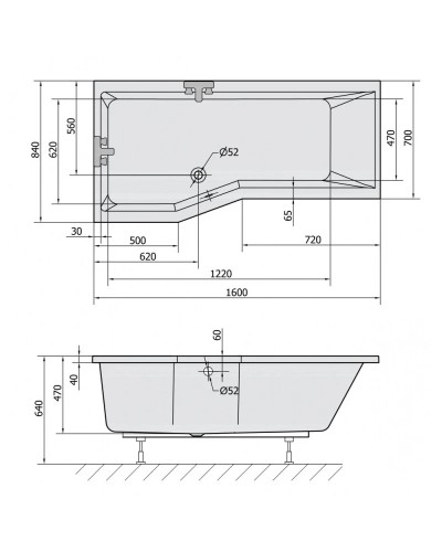 Акриловая ванна 160х84 см L Alpen Versys 14611