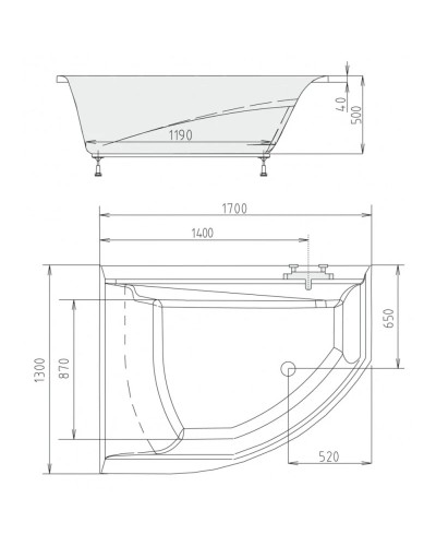 Акриловая ванна 170х130 см L Alpen Tandem A06611