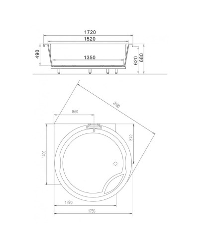 Акриловая ванна 173 см Alpen Royal Corner 74211