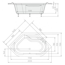 Акриловая ванна 145х145 см Alpen Tango A03111