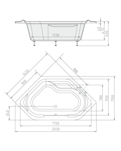 Акриловая ванна 145х145 см Alpen Tango A03111