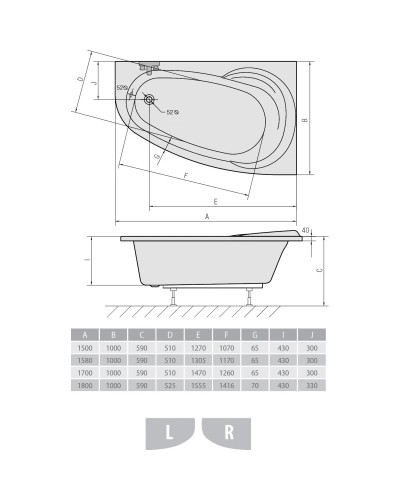 Акриловая ванна 170х100 см R Alpen Naos A09111