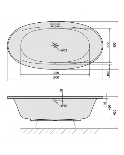 Акриловая ванна 190х95 см Alpen Stadium 82111