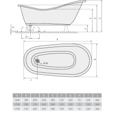 Акриловая ванна 160х73 см Alpen Rectime 37112