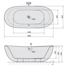 Акриловая ванна 180х81 см Alpen Zasu 69611