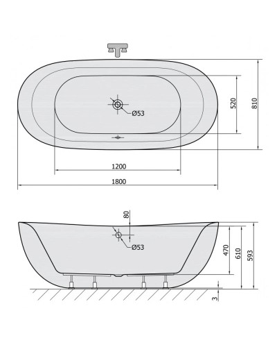 Акриловая ванна 180х81 см Alpen Zasu 69611