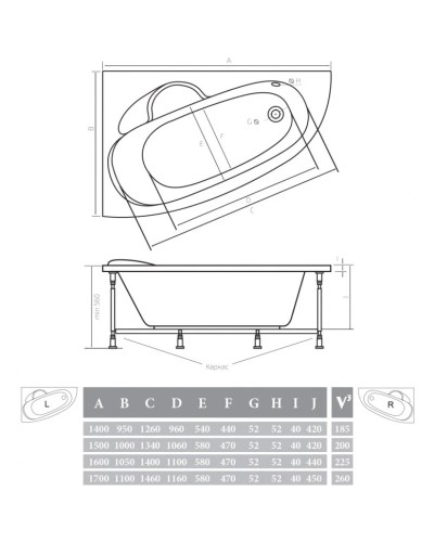 Акриловая ванна 140х95х42 см R Alpen Terra AVA0040