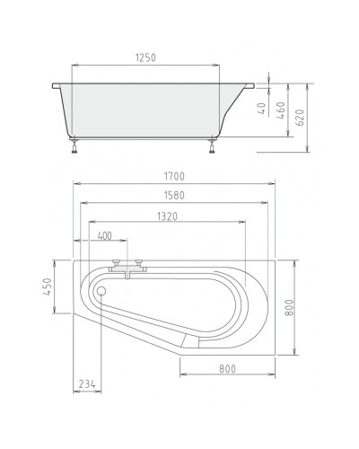 Акриловая ванна 170х80 см R Alpen Tigra A00611