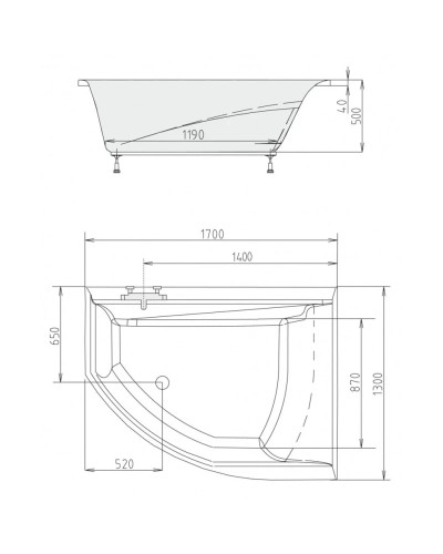 Акриловая ванна 170х130 см R Alpen Tandem A07611