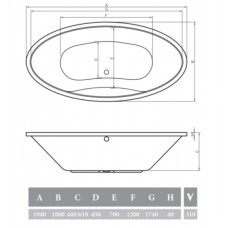 Акриловая ванна 194х100 см Alpen Ventura AVB0019