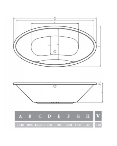 Акриловая ванна 194х100 см Alpen Ventura AVB0019