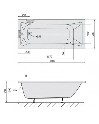 Акриловая ванна 160х70 см Alpen Noemi 71707