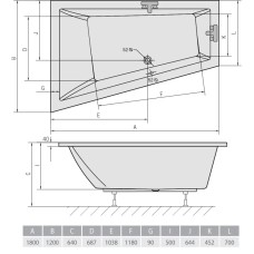 Акриловая ванна 180х120 см L Alpen Triangl 19611