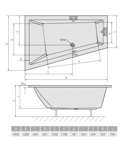 Акриловая ванна 180х120 см L Alpen Triangl 19611