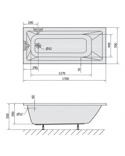 Акриловая ванна 170х70 см Alpen Noemi 71708