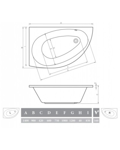 Акриловая ванна 140х90 см R Alpen Nevada AVB0015