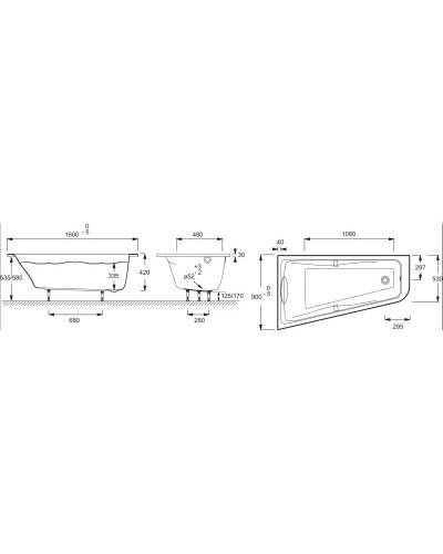 Акриловая ванна правосторонняя 160х90 Jacob Delafon Odeon Up E6081RU-00