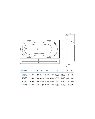 Акриловая ванна Koller Pool Malibu 150x70 без гидромассажа