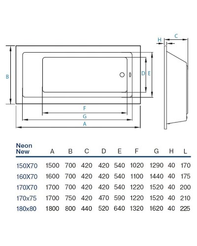 Акриловая ванна Koller Pool Neon New 170x70 без гидромассажа
